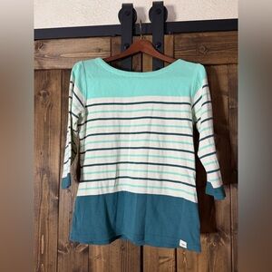 L.L. Bean Teal and White Striped Long Sleeve Top